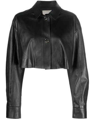 Aeron Shore Cropped Leather Jacket - Black