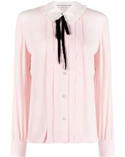 Alessandra Rich Frilled-collar Long-sleeve Shirt - Pink