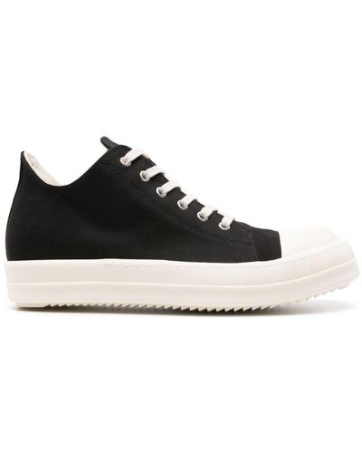 Rick Owens Washed Calf Low Top Leather Sneaker In Black/milk
