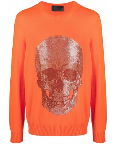 Philipp Plein Skull Print Crewneck Sweater - Orange