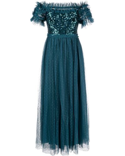 Needle & Thread Sequin Wreath Bodice Ankle Gown - Blue