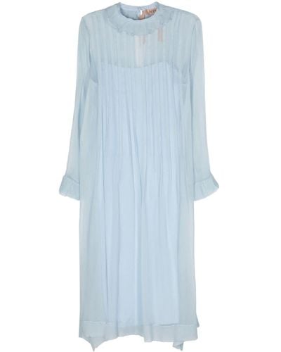 N°21 Pintuck-detail Silk Midi Dress - Blue