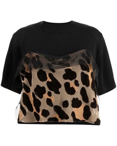 Sacai Leopard-print Knitted Top - Black