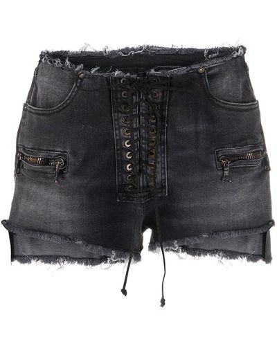 Unravel Project Frayed Lace-up Denim Shorts - Black