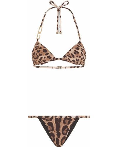 Dolce & Gabbana Bikini triangle à imprimé léopard - Marron