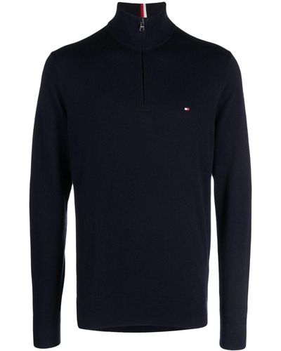 Tommy Hilfiger Logo-embroidered Half-zip Jumper - Blue