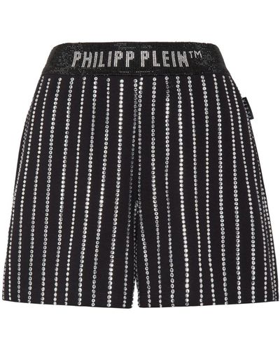 Philipp Plein Crystal-embellished Cotton Shorts - Black
