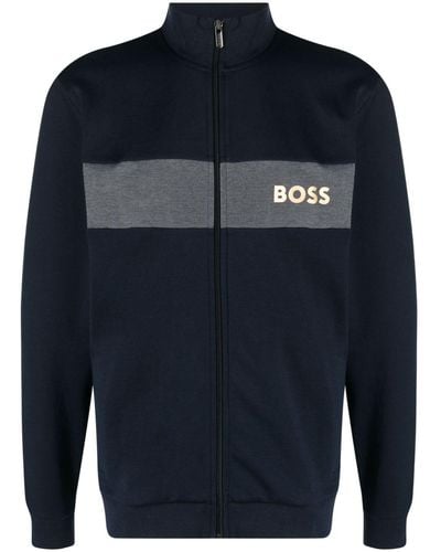 BOSS Logo-print Zip-up Sweatshirt - Blue
