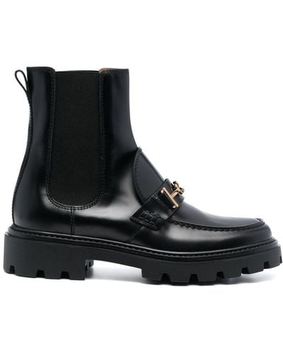 Tod's Leather Ankle Boots With Horsebit - Black