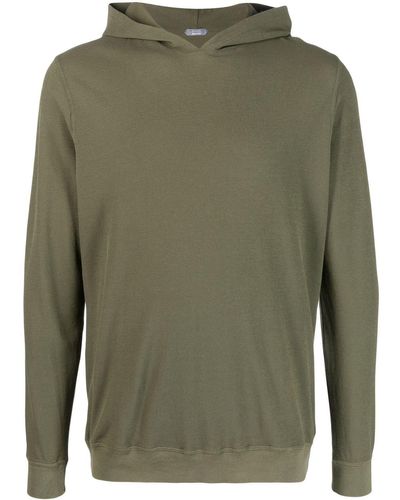 Zanone Cotton Long-sleeved Hoodie - Green