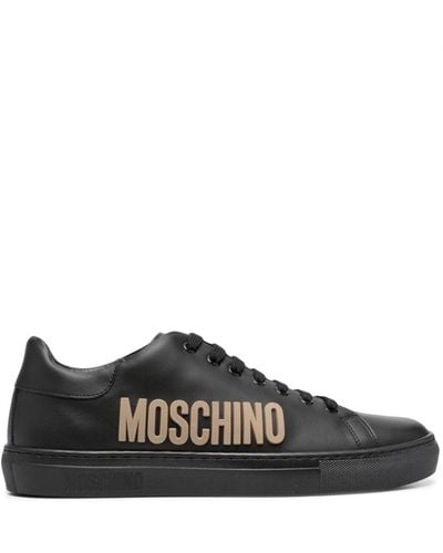 Moschino Logo-embossed Leather Trainers - Black