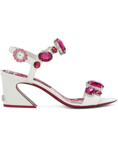 Dolce & Gabbana ラインストーン レザーサンダル - ピンク