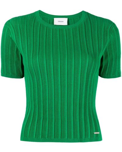 Erdem Logo-plaque Ribbed-knit T-shirt - Green