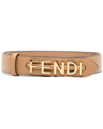 Fendi Graphy Logo-plaque Leather Belt - Natural