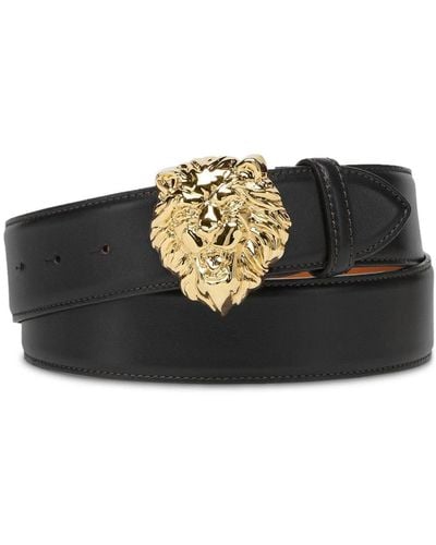 Billionaire Lion Head-buckle Leather Belt - Black