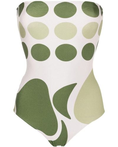 Adriana Degreas Geometric-print Strapless Swimsuit - Green