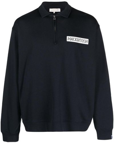 Mackintosh Logo-print Organic-cotton Sweatshirt - Blue