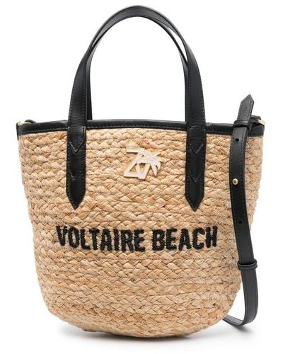 Zadig & Voltaire Sac de plage en raphia à logo brodé - Neutre