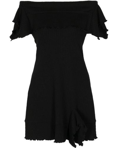 Goen.J Off-shoulder Ruffle-trim Mini Dress - Black