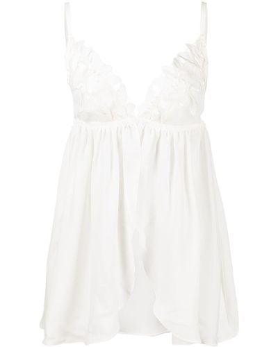 Fleur du Mal Lily Embroidered Babydoll G-string Set - White