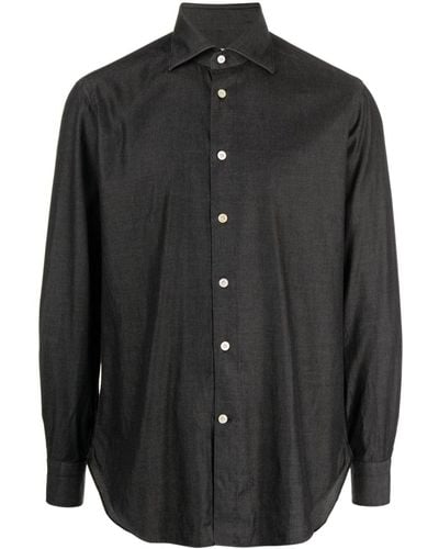 Kiton Spread-collar Stretch-cotton Shirt - Black