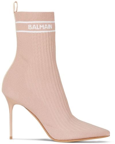 Balmain Skye 95mm Knitted Ankle Boots - Pink