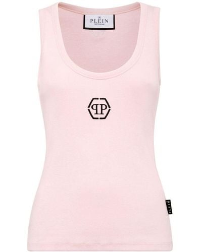 Philipp Plein Logo-embroidered Ribbed Tank Top - Pink