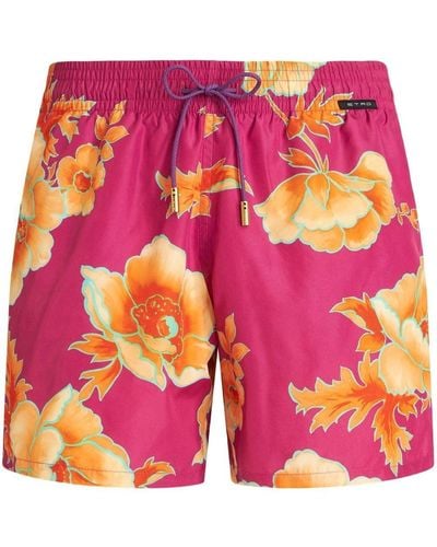 Etro Floral-print Swim Shorts - Pink