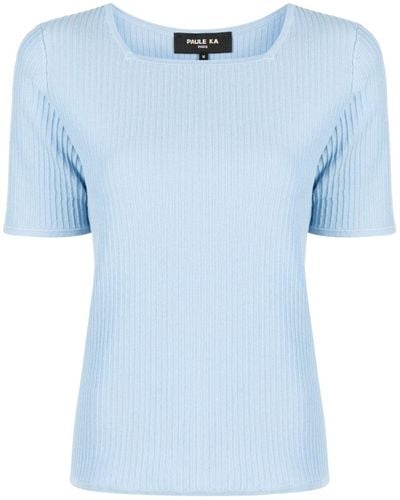 Paule Ka Ribbed-knit Cotton-blend Top - Blue