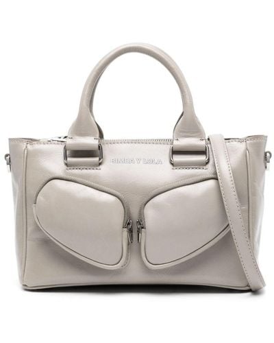 Bimba Y Lola Medium Pocket Leather Tote Bag - Gray