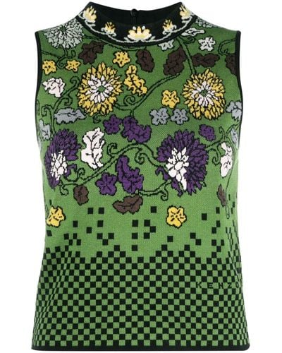 KENZO Mock-neck Floral Intarsia-knit Vest - Green