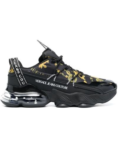 Versace Chain Couture-print Panelled Trainers - Black