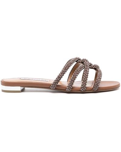 Aquazzura Crystal-embellished Flat Sandals - Brown