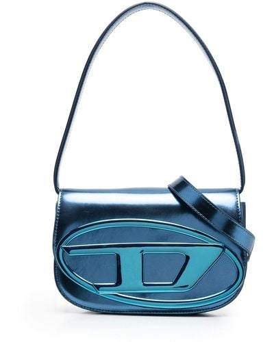 DIESEL 1DR - Ikonische Schultertasche aus Spiegel-Leder - Schultertaschen - Damen - Blau