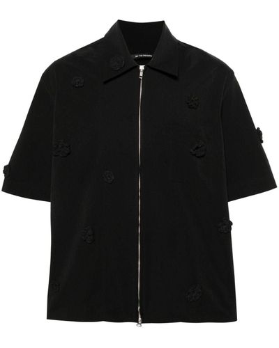 Song For The Mute Floral-appliqué Zip-up Shirt - Black