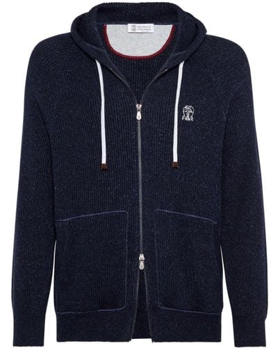 Brunello Cucinelli Ribgebreide Sweater Met Rits - Blauw