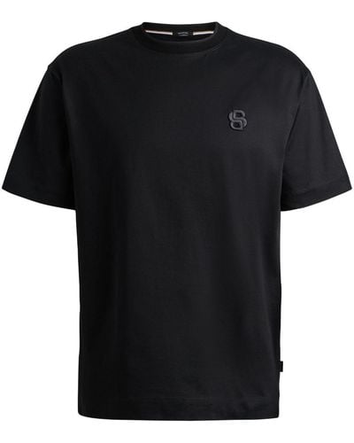 BOSS T-shirt en coton à logo brodé - Noir