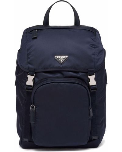 Prada Re-nylon Triangle Logo Backpack - Blue