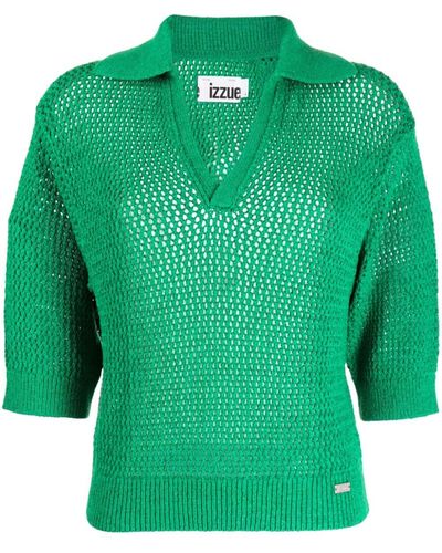 Izzue V-neck Crochet Sweater - Green