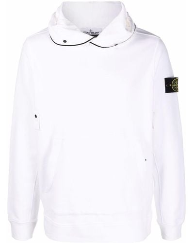 Stone Island Contrast-piping Badge Hoodie - White