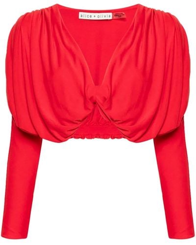 Alice + Olivia Twist-detail Ruched Cropped Blouse - Red
