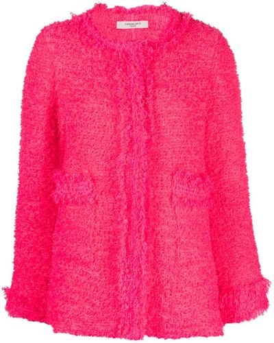 Charlott Round-neck Frayed Tweed Jacket - Pink