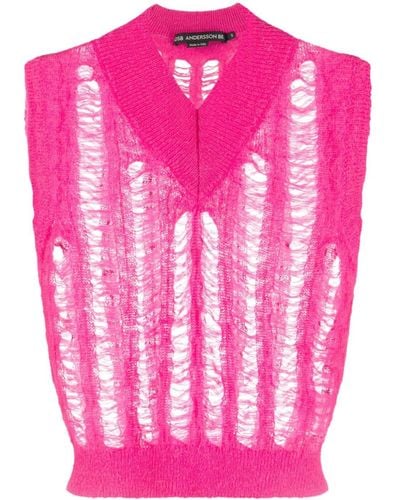 ANDERSSON BELL Open-knit V-neck Vest - Pink