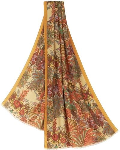 Etro Floral-print Frayed-edge Scarf - Natural