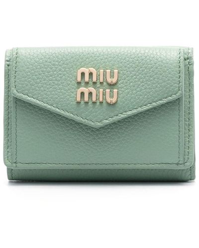Miu Miu Portefeuille en cuir à plaque logo - Vert