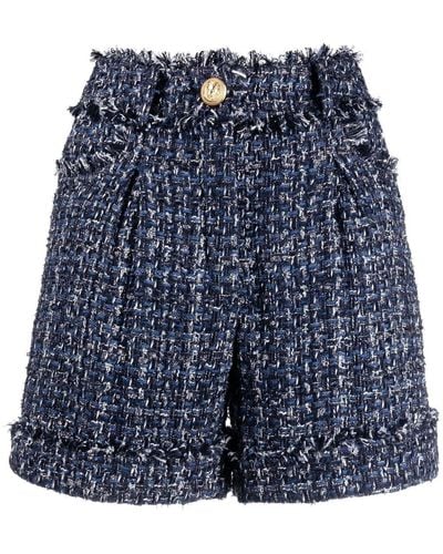 Balmain Tweed-Shorts mit hohem Bund - Blau