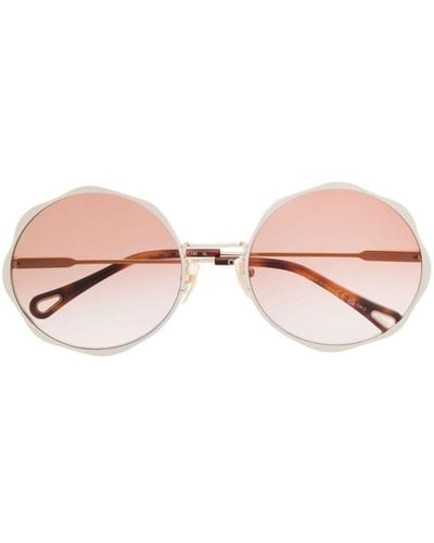 Chloé Logo-engraved Round-frame Sunglasses - Pink
