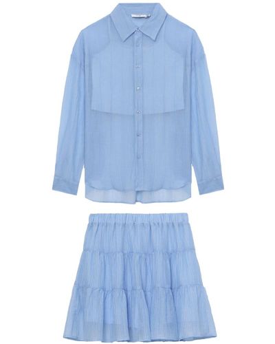 B+ AB Long-sleeve Shirt Skirt Set - Blue