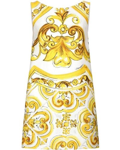 Dolce & Gabbana Majolica-print Silk Minidress - Yellow