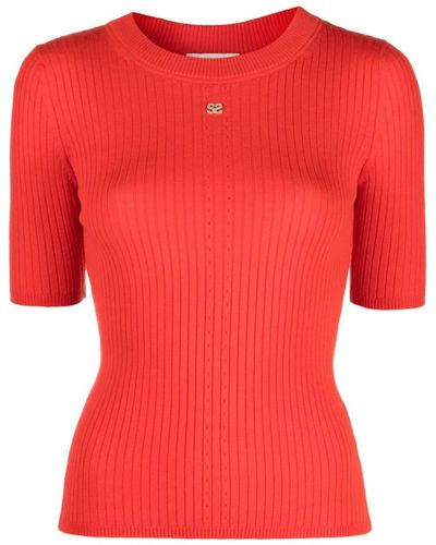 Sandro Logo-plaque Ribbed-knit Top - Red